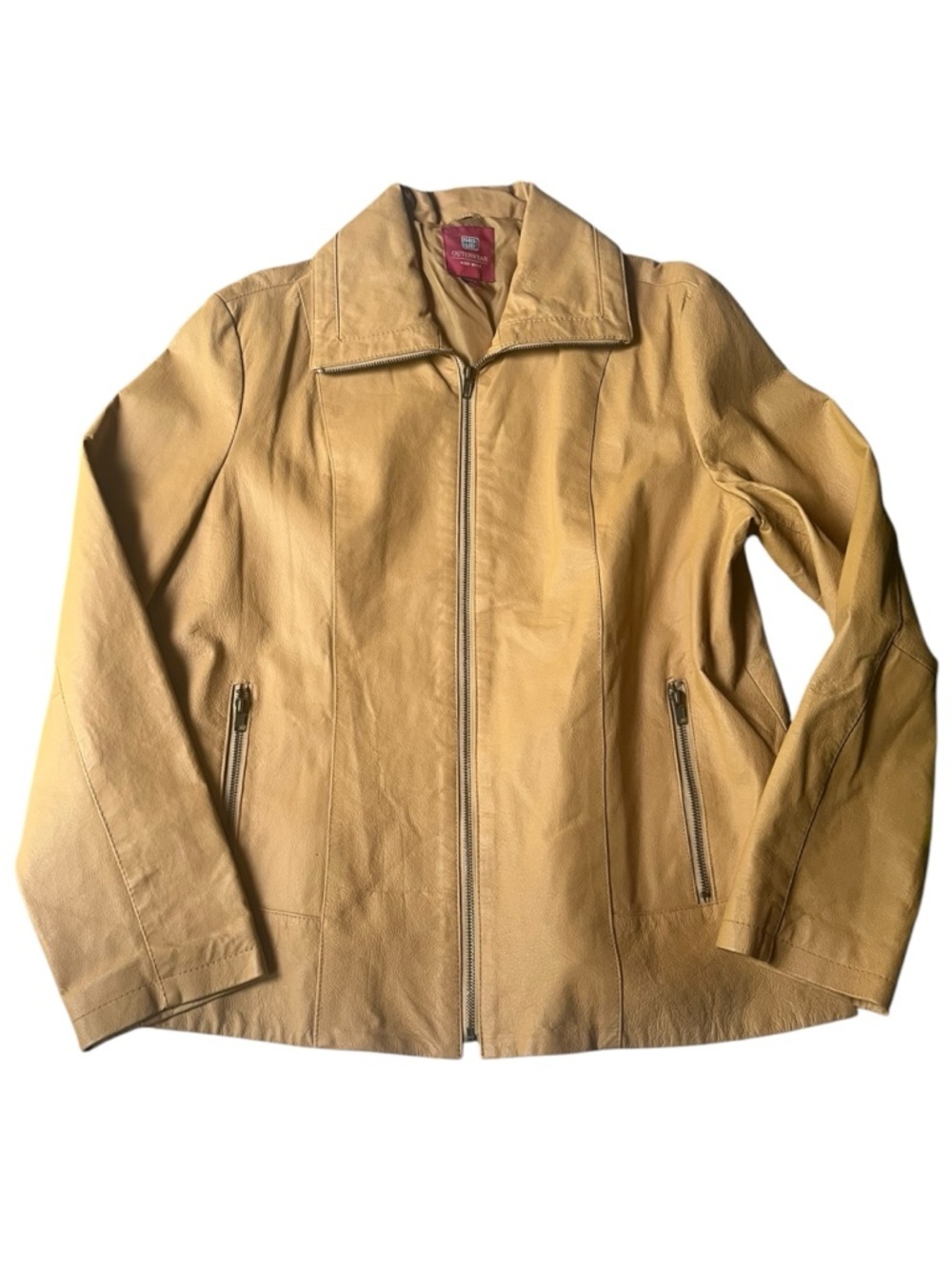 Vintage y2k early 2000s Camel Leather Zip-Front Jacket